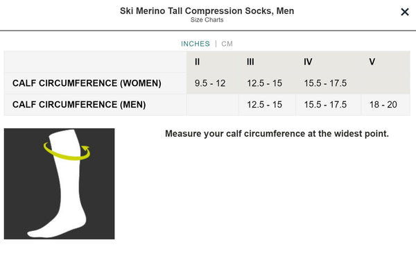CEP Women's Merino Ski Socks Size Chart
